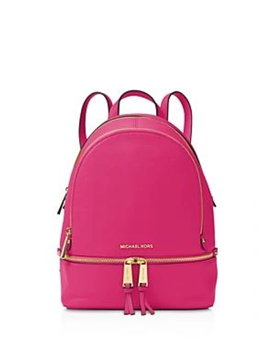 Shop Michael Michael Kors Rhea Zip Small Leather Backpack In Ultra Pink/gold
