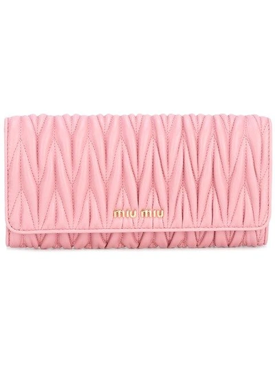 Shop Miu Miu Quilted Wallet In Pink