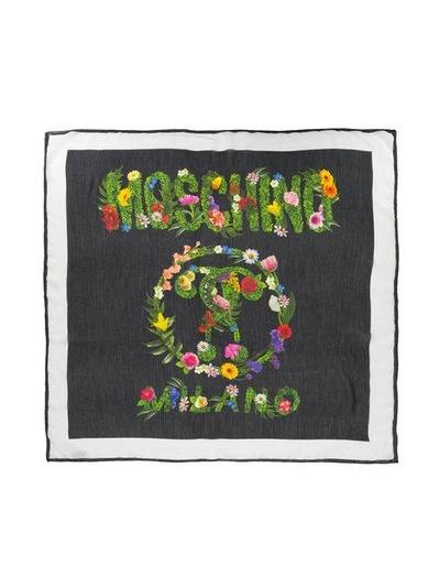 Shop Moschino Floral Logo Scarf In Black