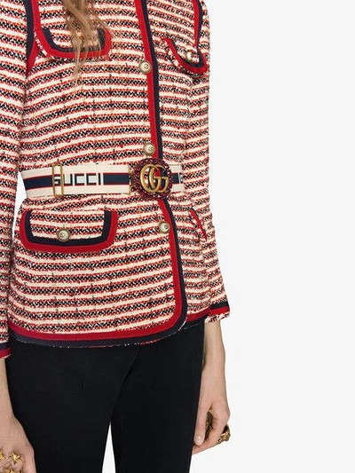 Shop Gucci Double G Stripe Belt In White