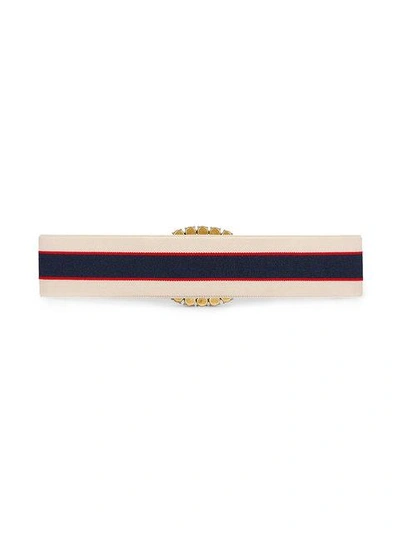 Shop Gucci Double G Stripe Belt In White