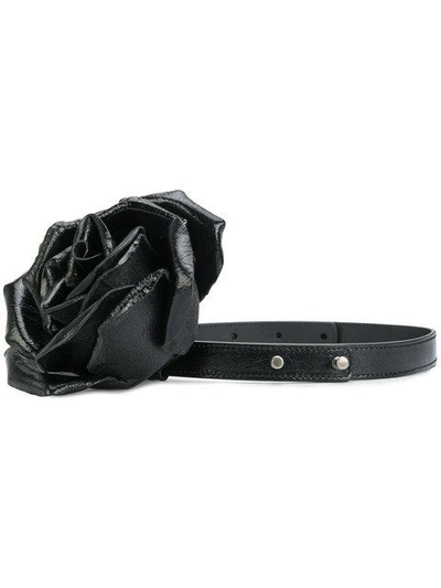 Shop Saint Laurent Floral Embellished Thin Belt In Black
