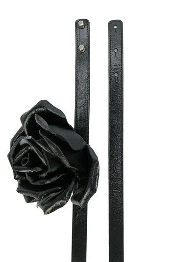 Shop Saint Laurent Floral Embellished Thin Belt In Black