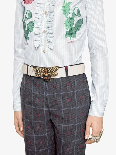 Shop Gucci Queen Margaret Leather Belt In White