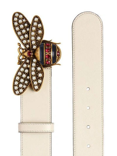 Shop Gucci Queen Margaret Leather Belt In White