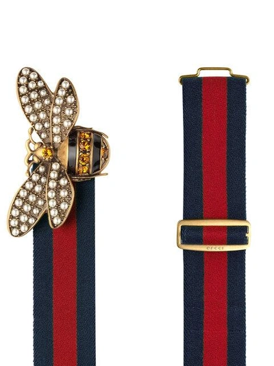 Shop Gucci Web Belt With Bee In Red