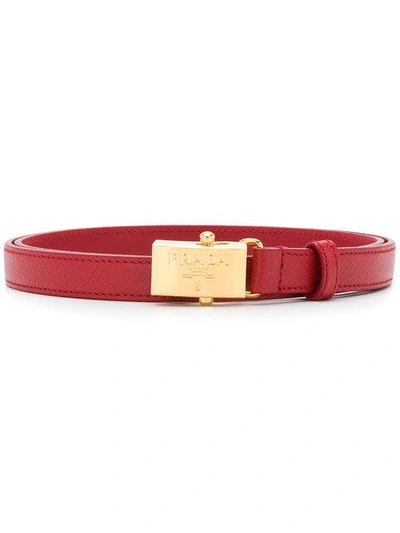 Shop Prada Slim Logo Plaque Belt - Red