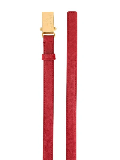 Shop Prada Slim Logo Plaque Belt - Red