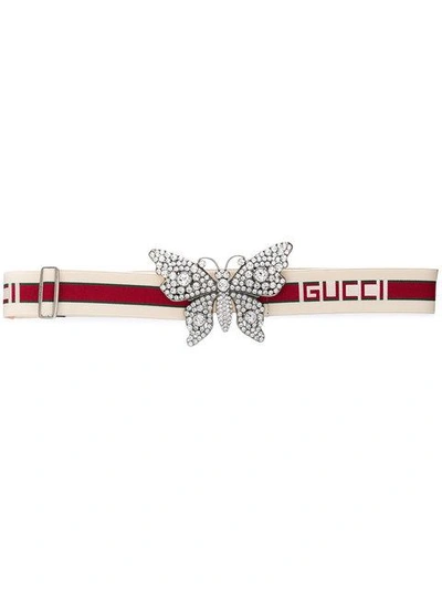 Shop Gucci Butterfly Buckle Logo Belt In Neutrals