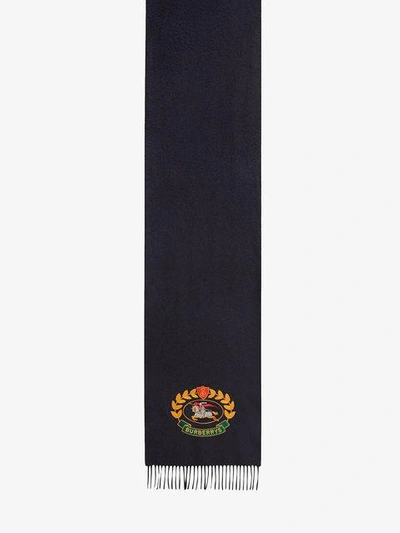 Shop Burberry Navy Classic Logo Cashmere Scarf In Blue