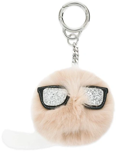 Shop Karl Lagerfeld K/ikonik Fur Keychain - White