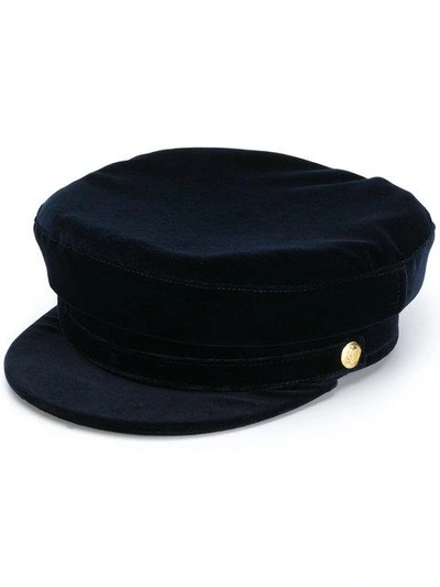 Shop Manokhi Velvet Baker Boy Hat In Blue