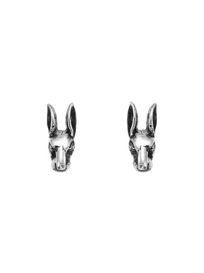 Shop Gucci Anger Forest Rabbit Head Earrings In Silver In Metallic