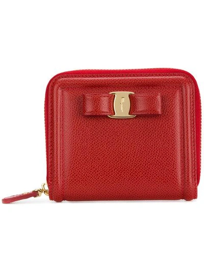 Shop Ferragamo Vara Bow Zip Wallet In Red