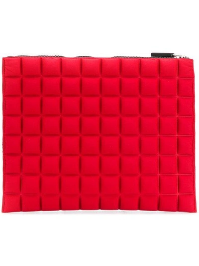 Shop No Ka'oi Medium Grid Textured Pouch In Red