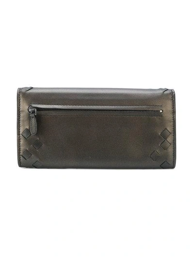 Shop Bottega Veneta Woven Fold-over Wallet In Metallic