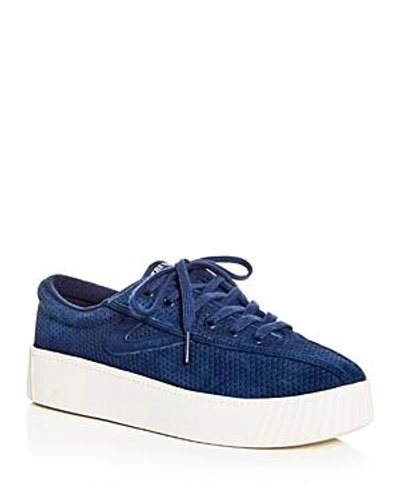 Shop Tretorn Women's Nylite Bold Perforated Nubuck Leather Lace Up Platform Sneakers In Dark Blue