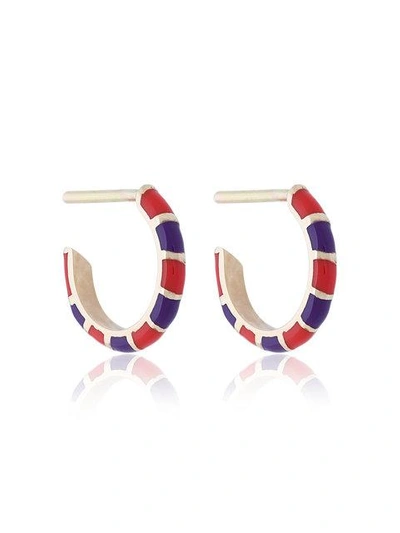 Shop Alice Cicolini 14kt Yellow Gold Striped Hoop Earrings In Multicolour