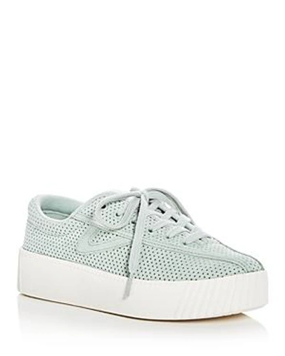 Shop Tretorn Women's Nylite Bold Perforated Nubuck Leather Lace Up Platform Sneakers In Medium Blue