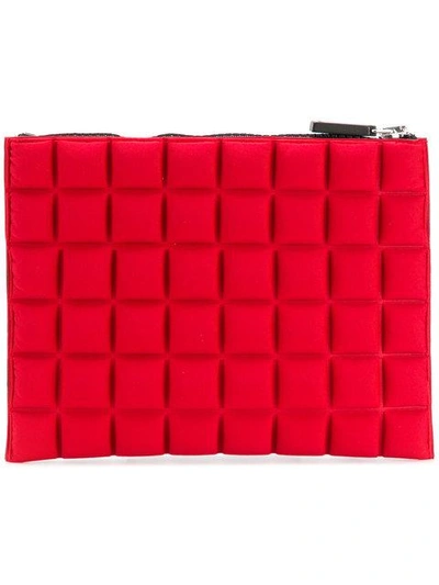 Shop No Ka'oi Medium Grid Textured Pouch In Red