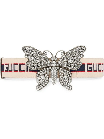Shop Gucci -streifen Und Schmetterling In 9579 Bianco