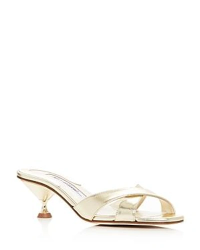 Shop Brian Atwood Women's Cinzia Leather Kitten Heel Slide Sandals In Sahara Gold