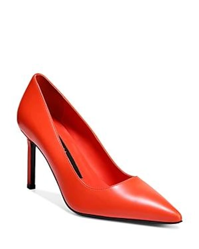 Shop Via Spiga Women's Nikole Leather Pointed Toe High Heel Pumps In Hot Orange
