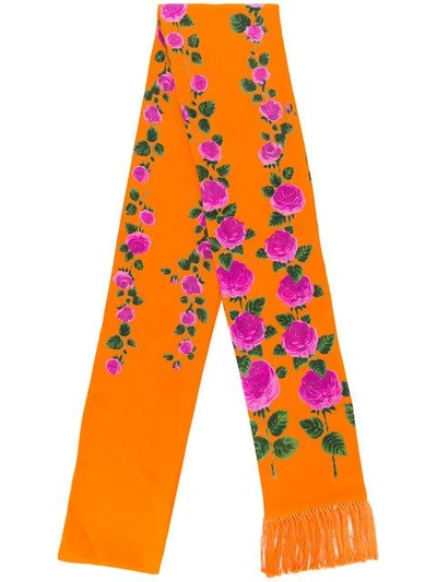 Shop Gucci Floral Print Scarf - Orange
