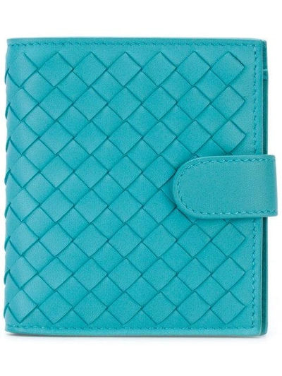Shop Bottega Veneta Aqua Intrecciato Nappa Mini Wallet In Blue