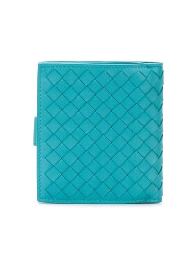 Shop Bottega Veneta Aqua Intrecciato Nappa Mini Wallet In Blue