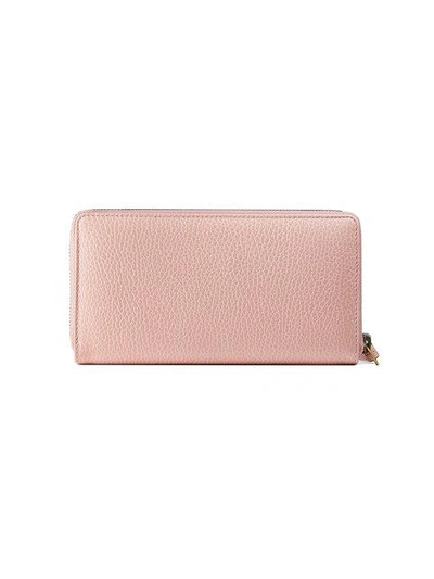Shop Gucci Leather Zip Around Wallet With Butterfly In Pink