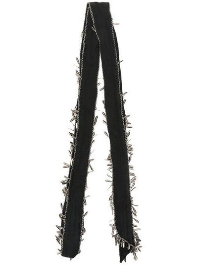 Shop Saint Laurent Skinny Hanging Charm Detail Scarf In Black