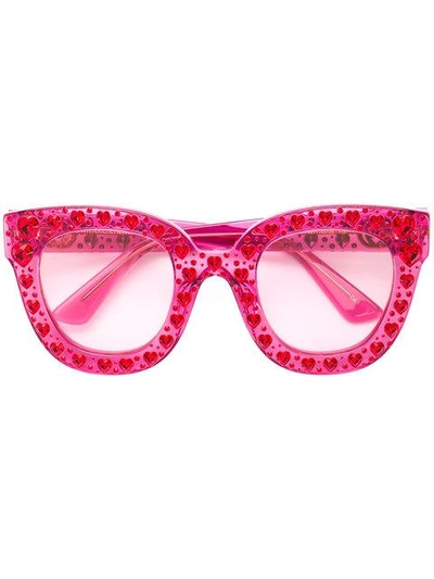 Shop Gucci Embellished Heart Sunglasses In Pink