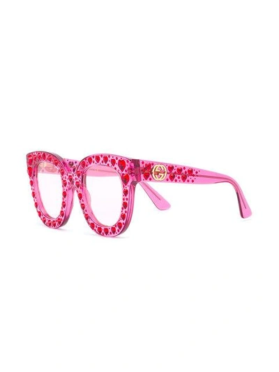 Shop Gucci Embellished Heart Sunglasses In Pink