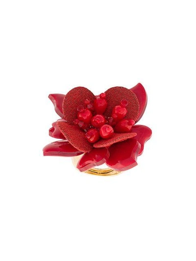 Shop Oscar De La Renta Flower Ring - Red