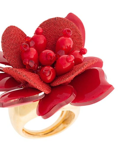 Shop Oscar De La Renta Flower Ring - Red