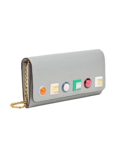 Shop Fendi Continental Wallet On Chain With Multicoloured Studs - Grey
