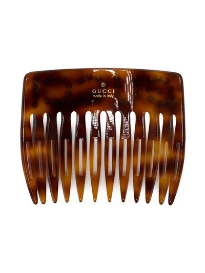 Shop Gucci Brown Crystal Logo Hair Comb