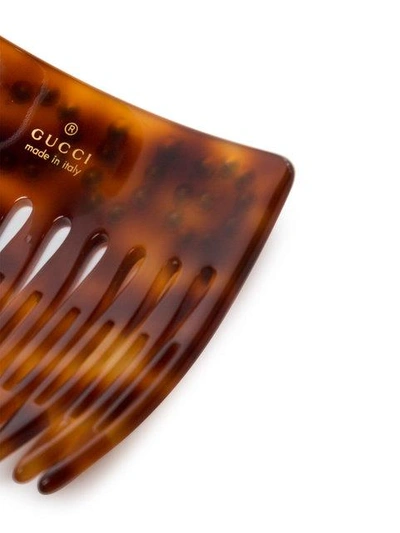 Shop Gucci Brown Crystal Logo Hair Comb