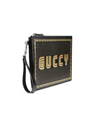 Shop Gucci Guccy Leather Pouch In Black