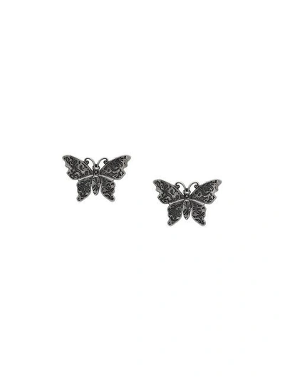 Shop Gucci Crystal Studded Butterfly Earrings In Metallic