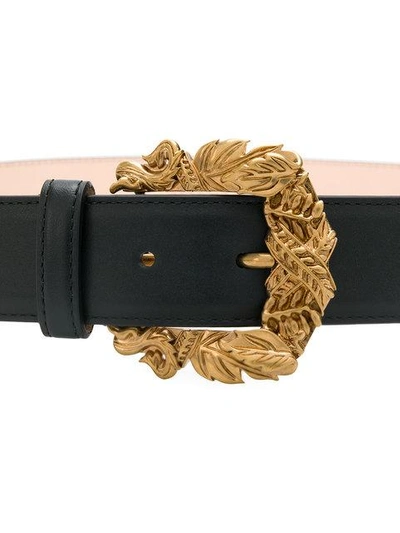Shop Versace Engraved Leaf Buckle Belt In Black