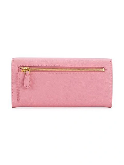 Shop Prada Saffiano Logo Wallet In Pink