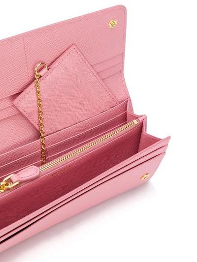 Shop Prada Saffiano Logo Wallet In Pink