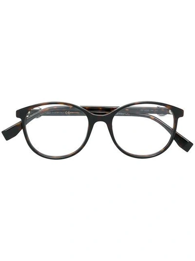 Shop Fendi Eyewear Round Frame Logo Glasses - Brown