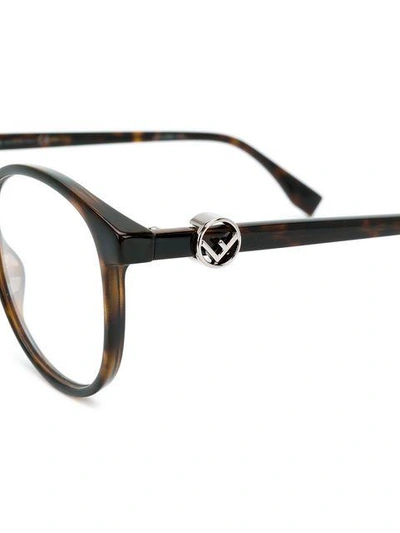 Shop Fendi Eyewear Round Frame Logo Glasses - Brown