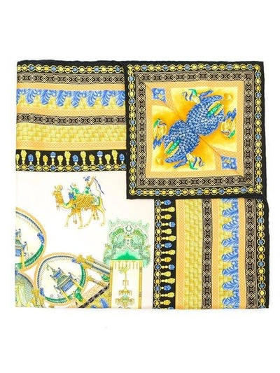 Shop Versace Marco Polo Print Scarf - Yellow