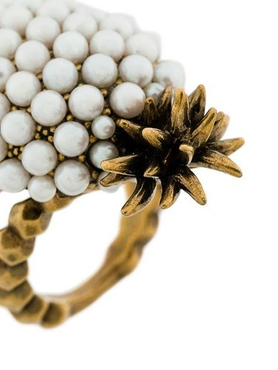 Shop Gucci Faux Pearl Embellished Pineapple Ring In Metallic