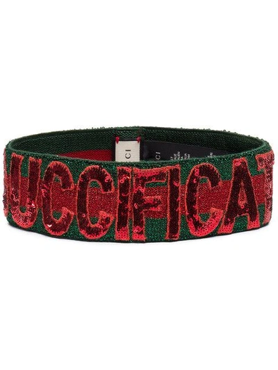 Shop Gucci Green And Red Sequin Fication Headband