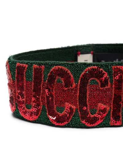 Shop Gucci Green And Red Sequin Fication Headband